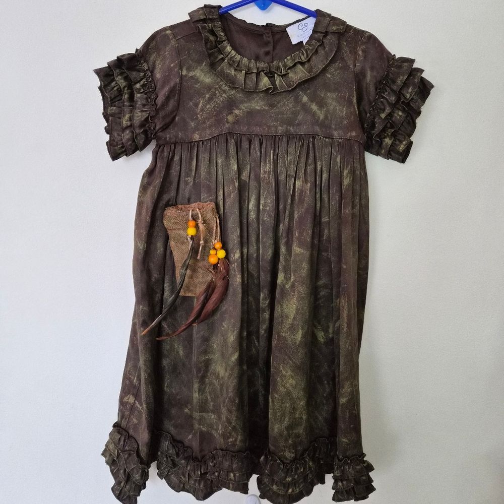 VGUC Carolina Zapf Girls Brown Green Gold Dress size 6